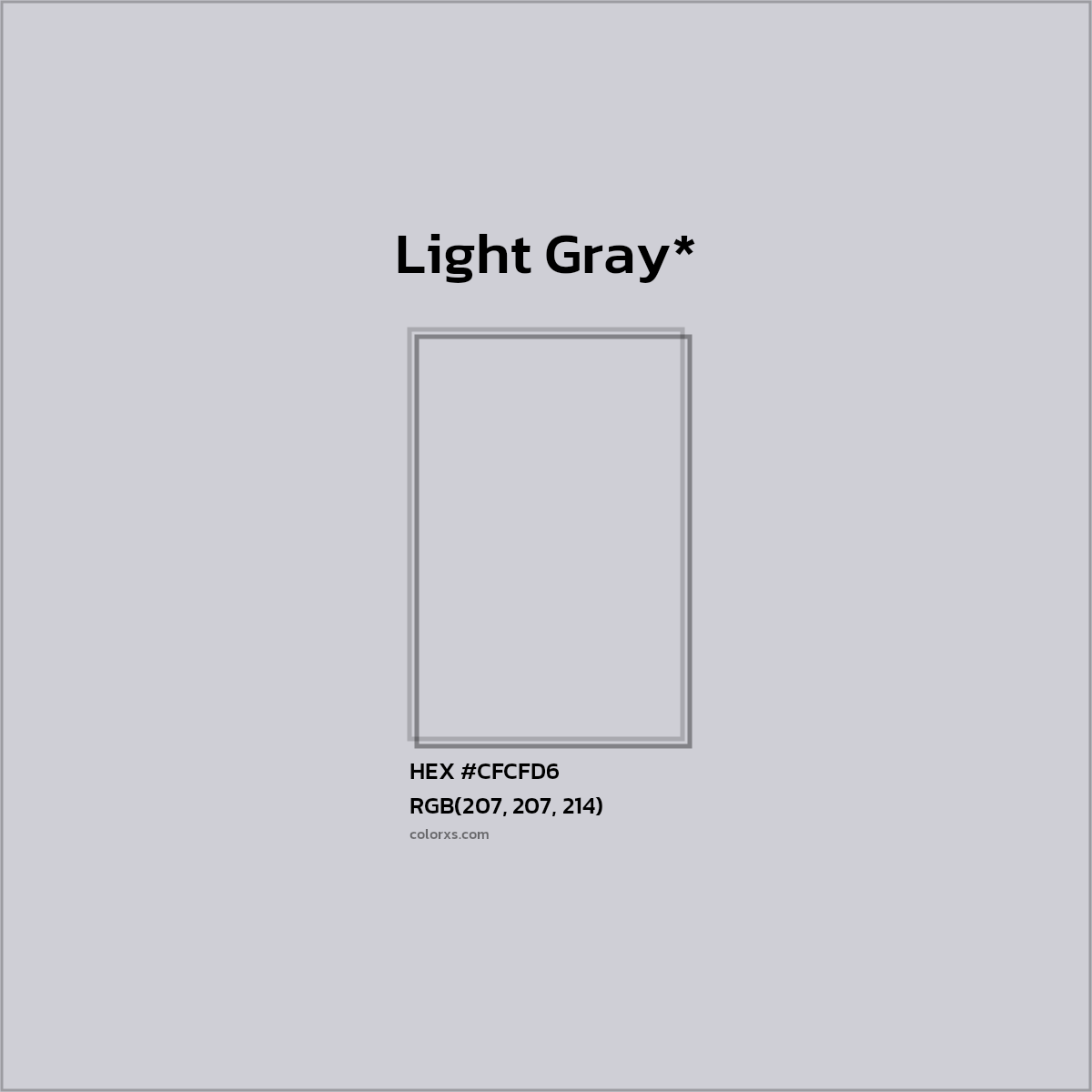 #CFCFD6 hex color. RGB, RYB, CMYK, HSL, HSV codes and color conversions. Matching color names, palettes, paints.