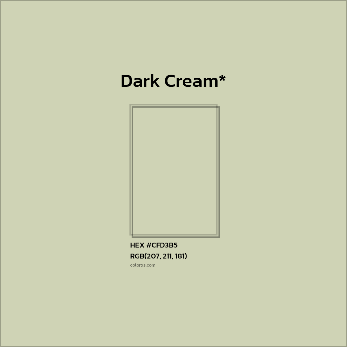 #CFD3B5 hex color. RGB, RYB, CMYK, HSL, HSV codes and color conversions. Matching color names, palettes, paints.