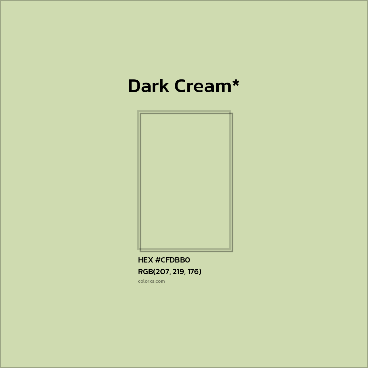 #CFDBB0 hex color. RGB, RYB, CMYK, HSL, HSV codes and color conversions. Matching color names, palettes, paints.