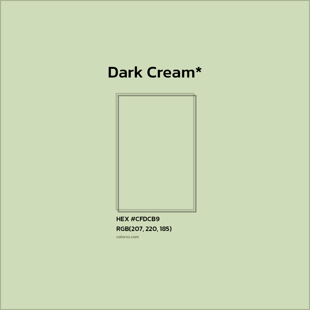#CFDCB9 hex color. RGB, RYB, CMYK, HSL, HSV codes and color conversions. Matching color names, palettes, paints.