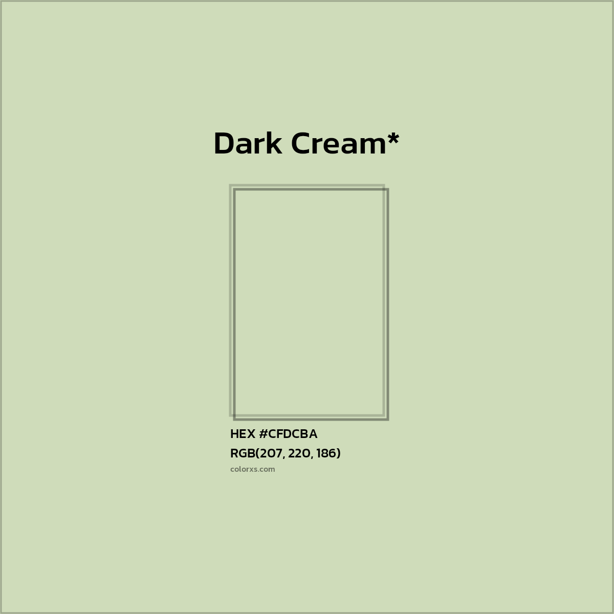 #CFDCBA hex color. RGB, RYB, CMYK, HSL, HSV codes and color conversions. Matching color names, palettes, paints.