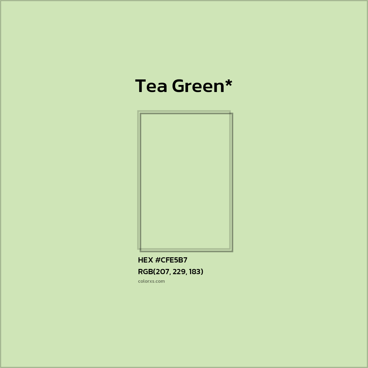 #CFE5B7 hex color. RGB, RYB, CMYK, HSL, HSV codes and color conversions. Matching color names, palettes, paints.