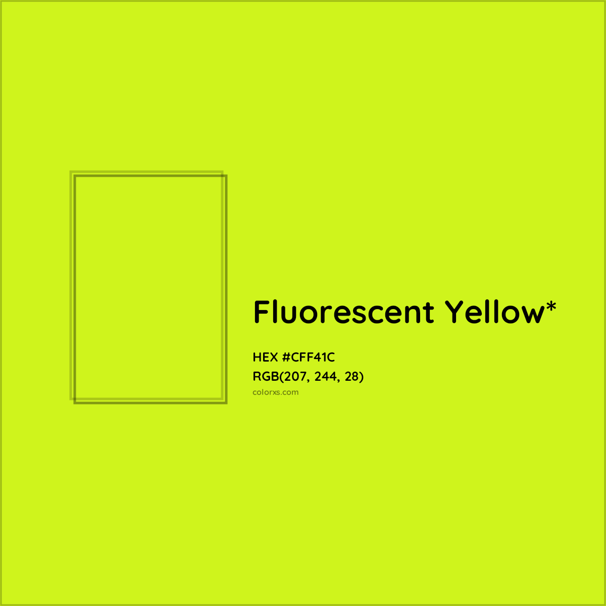 #CFF41C hex color. RGB, RYB, CMYK, HSL, HSV codes and color conversions. Matching color names, palettes, paints.