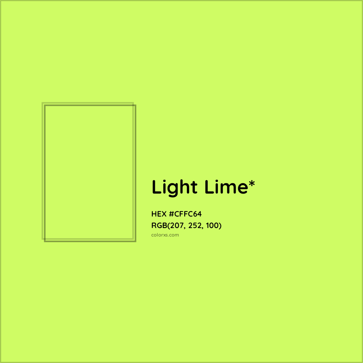 #CFFC64 hex color. RGB, RYB, CMYK, HSL, HSV codes and color conversions. Matching color names, palettes, paints.
