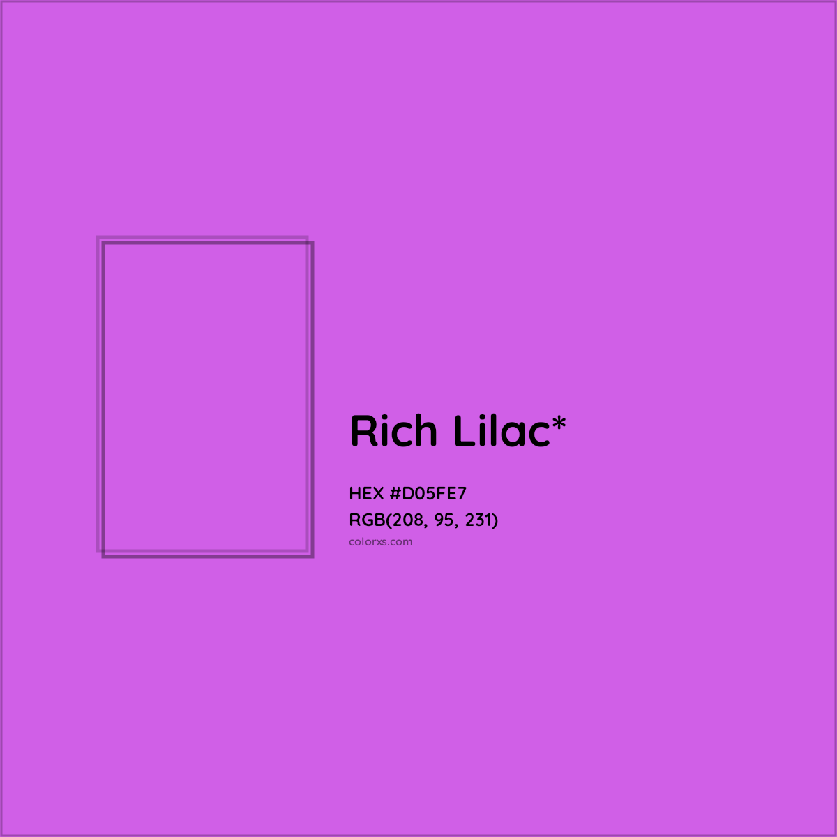 #D05FE7 hex color. RGB, RYB, CMYK, HSL, HSV codes and color conversions. Matching color names, palettes, paints.