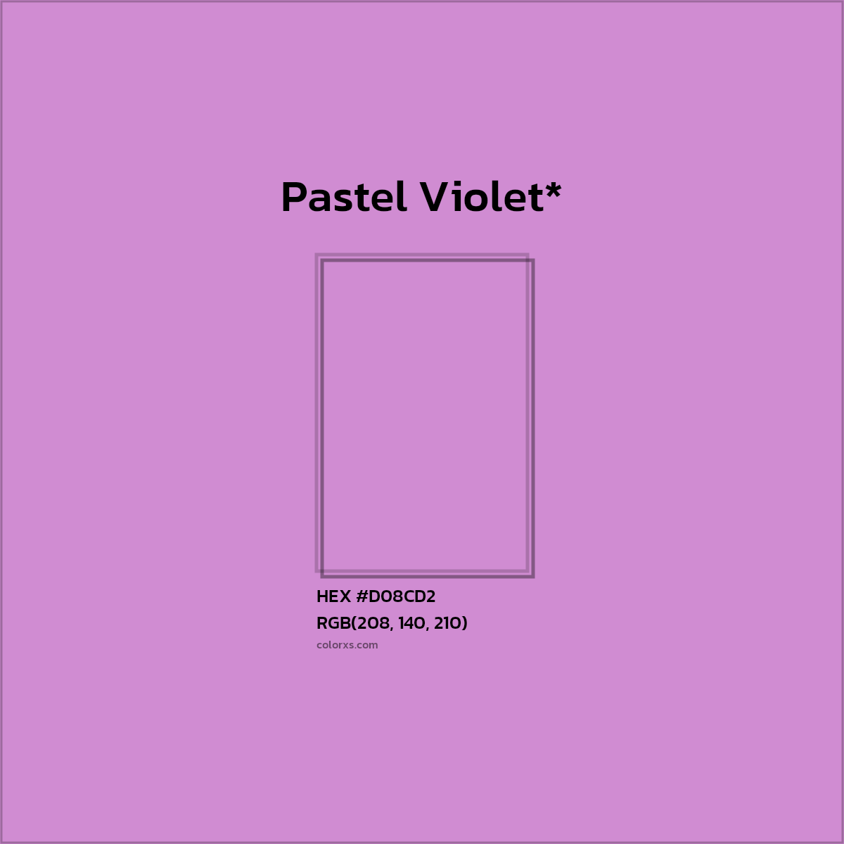 #D08CD2 hex color. RGB, RYB, CMYK, HSL, HSV codes and color conversions. Matching color names, palettes, paints.