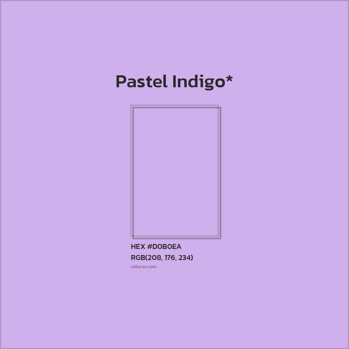 #D0B0EA hex color. RGB, RYB, CMYK, HSL, HSV codes and color conversions. Matching color names, palettes, paints.
