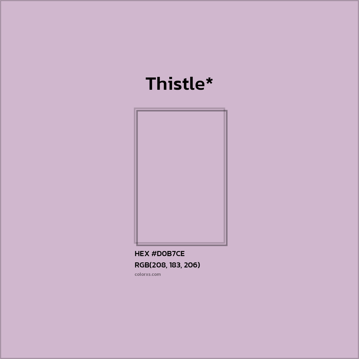 #D0B7CE hex color. RGB, RYB, CMYK, HSL, HSV codes and color conversions. Matching color names, palettes, paints.