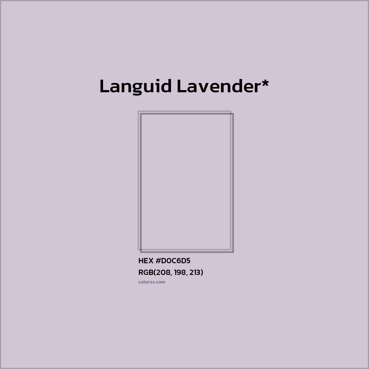 #D0C6D5 hex color. RGB, RYB, CMYK, HSL, HSV codes and color conversions. Matching color names, palettes, paints.