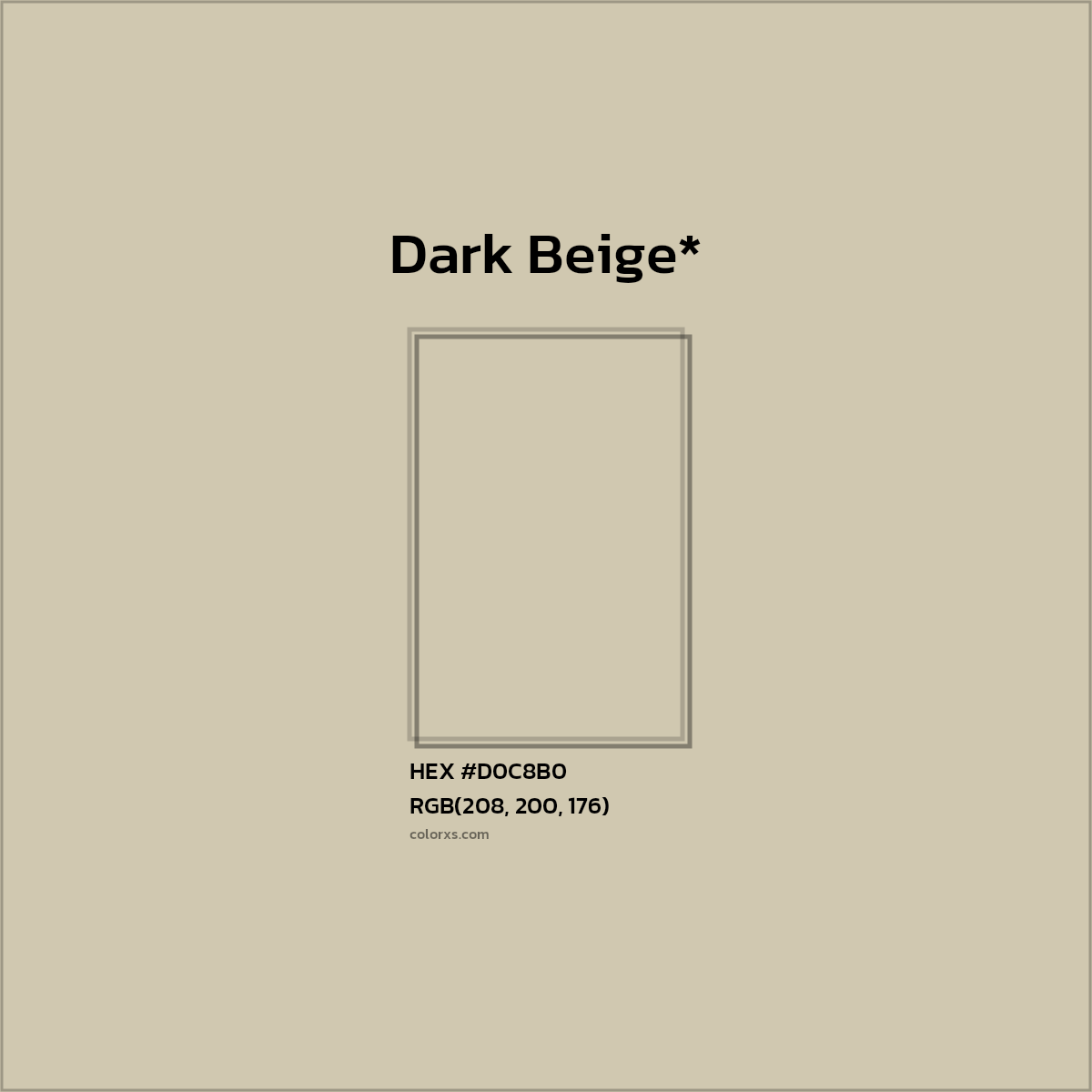 #D0C8B0 hex color. RGB, RYB, CMYK, HSL, HSV codes and color conversions. Matching color names, palettes, paints.