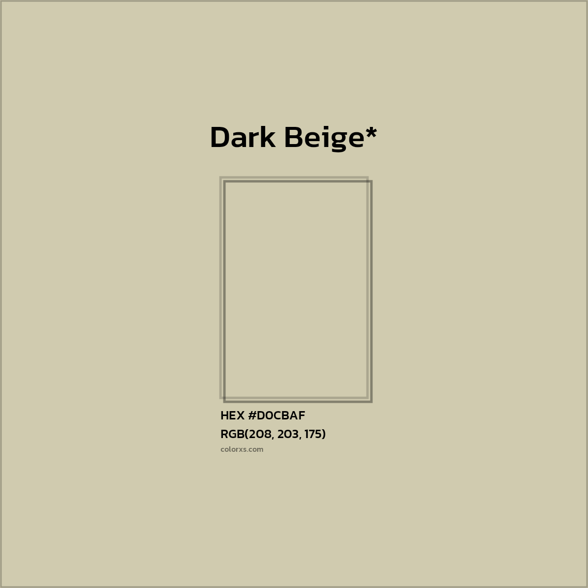#D0CBAF hex color. RGB, RYB, CMYK, HSL, HSV codes and color conversions. Matching color names, palettes, paints.