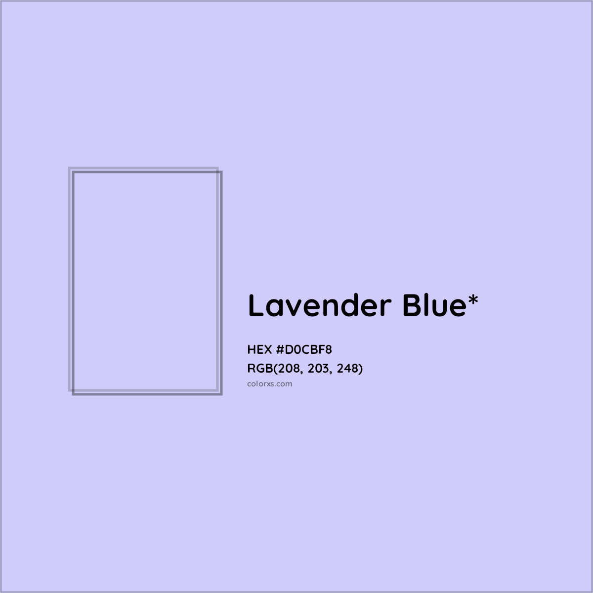 #D0CBF8 hex color. RGB, RYB, CMYK, HSL, HSV codes and color conversions. Matching color names, palettes, paints.