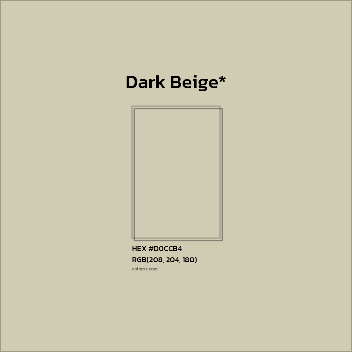 #D0CCB4 hex color. RGB, RYB, CMYK, HSL, HSV codes and color conversions. Matching color names, palettes, paints.