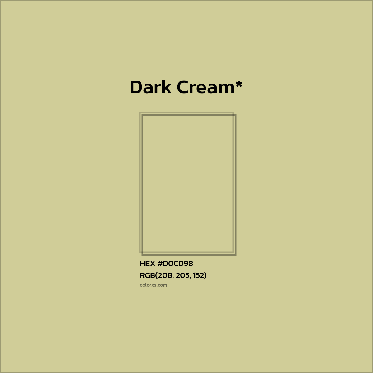#D0CD98 hex color. RGB, RYB, CMYK, HSL, HSV codes and color conversions. Matching color names, palettes, paints.