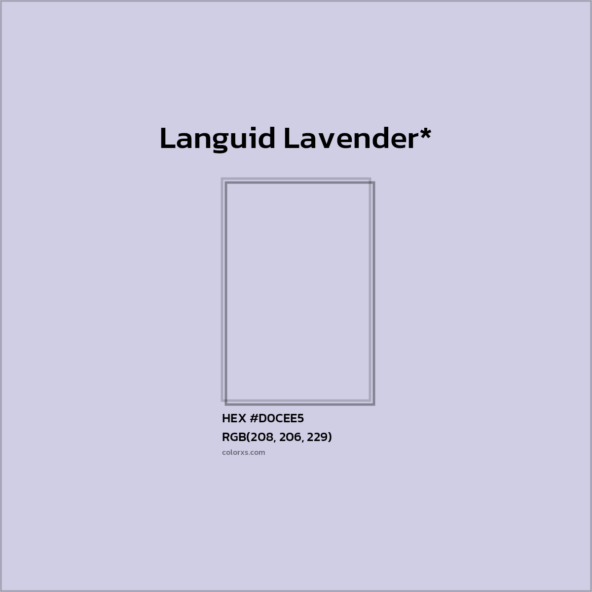 #D0CEE5 hex color. RGB, RYB, CMYK, HSL, HSV codes and color conversions. Matching color names, palettes, paints.