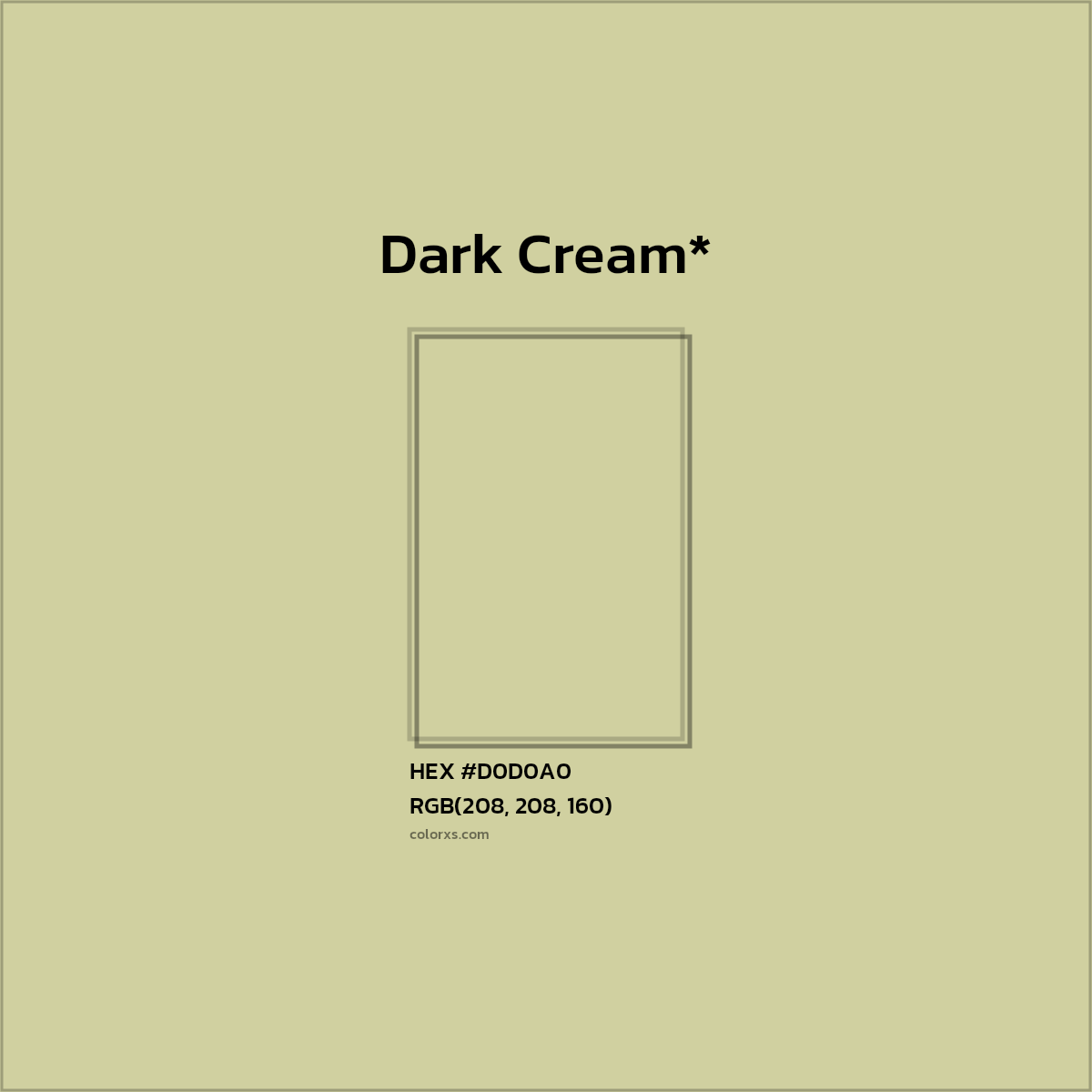 #D0D0A0 hex color. RGB, RYB, CMYK, HSL, HSV codes and color conversions. Matching color names, palettes, paints.