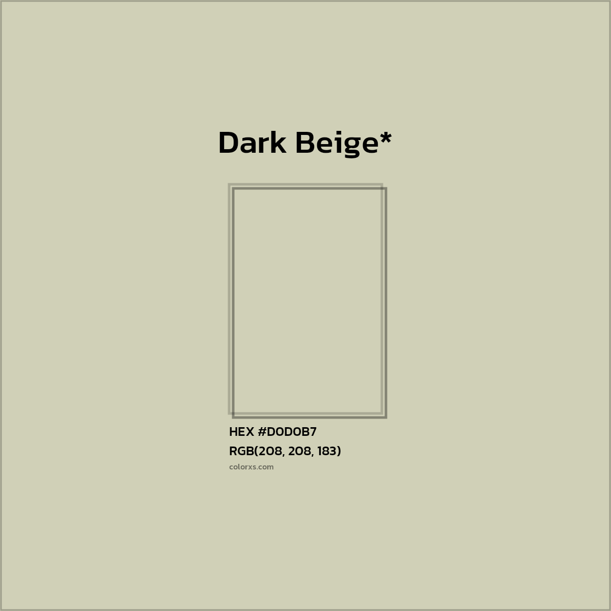 #D0D0B7 hex color. RGB, RYB, CMYK, HSL, HSV codes and color conversions. Matching color names, palettes, paints.