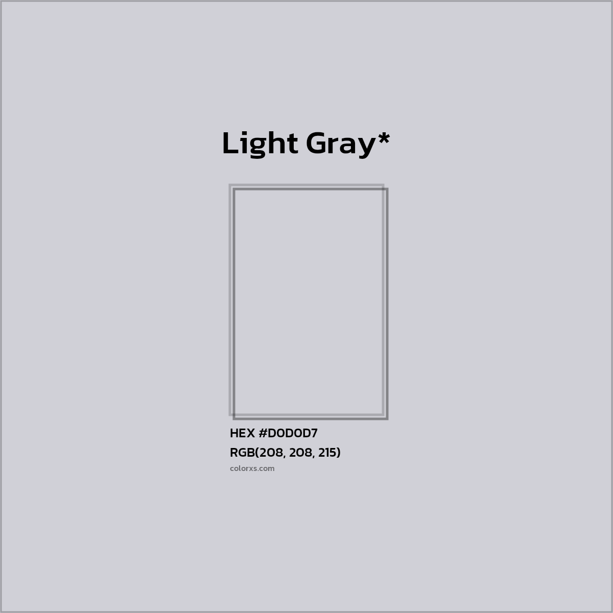 #D0D0D7 hex color. RGB, RYB, CMYK, HSL, HSV codes and color conversions. Matching color names, palettes, paints.