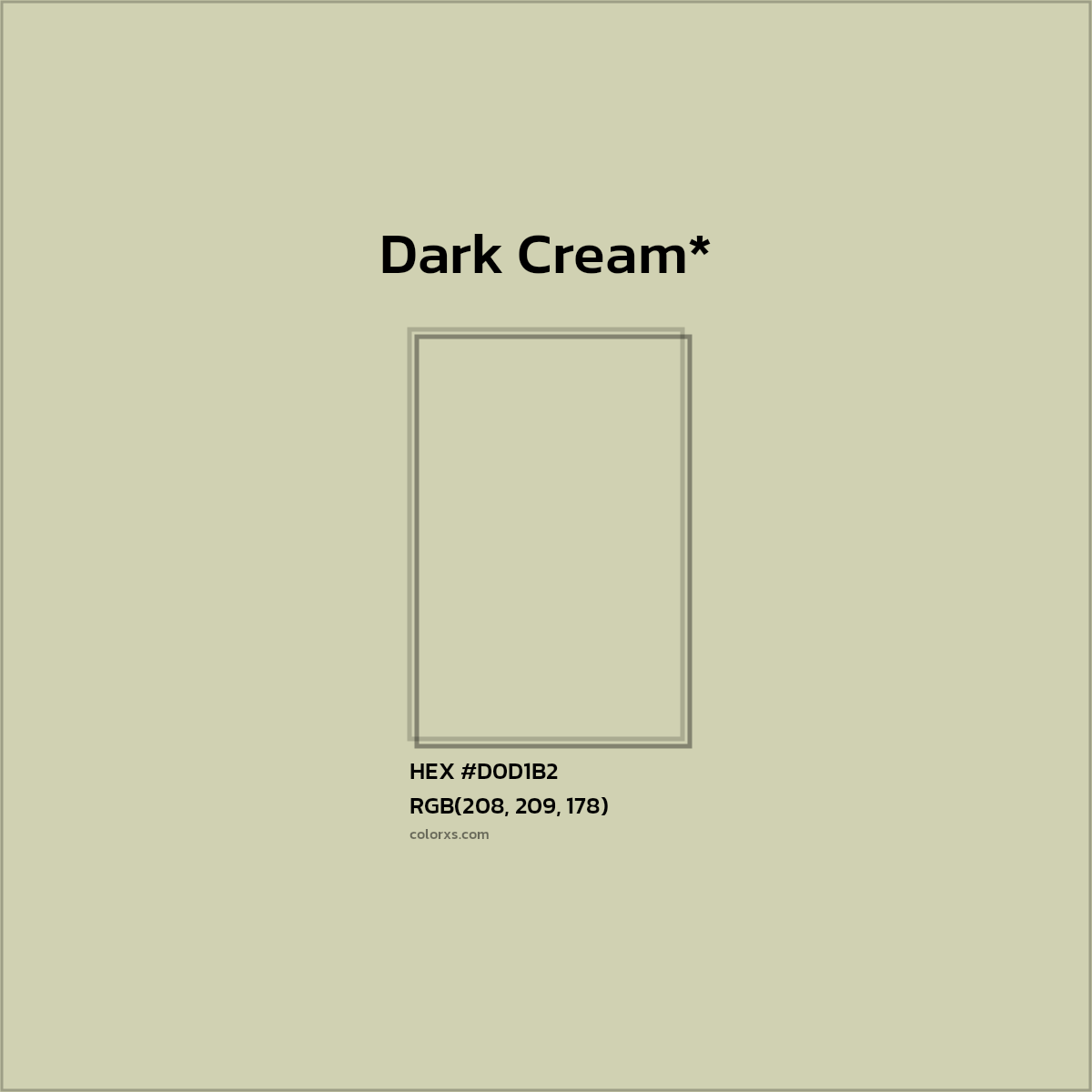 #D0D1B2 hex color. RGB, RYB, CMYK, HSL, HSV codes and color conversions. Matching color names, palettes, paints.