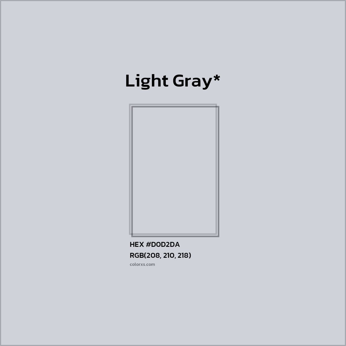 #D0D2DA hex color. RGB, RYB, CMYK, HSL, HSV codes and color conversions. Matching color names, palettes, paints.