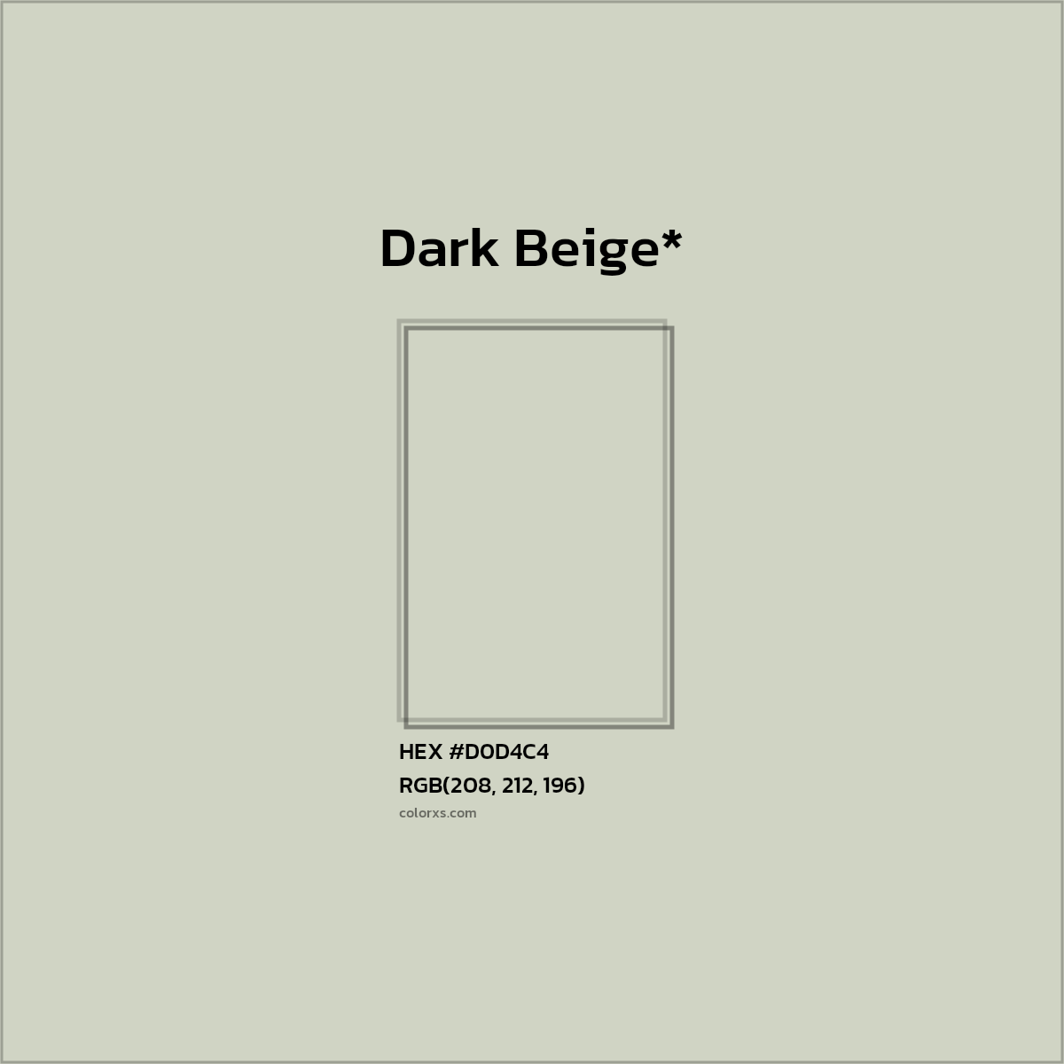 #D0D4C4 hex color. RGB, RYB, CMYK, HSL, HSV codes and color conversions. Matching color names, palettes, paints.