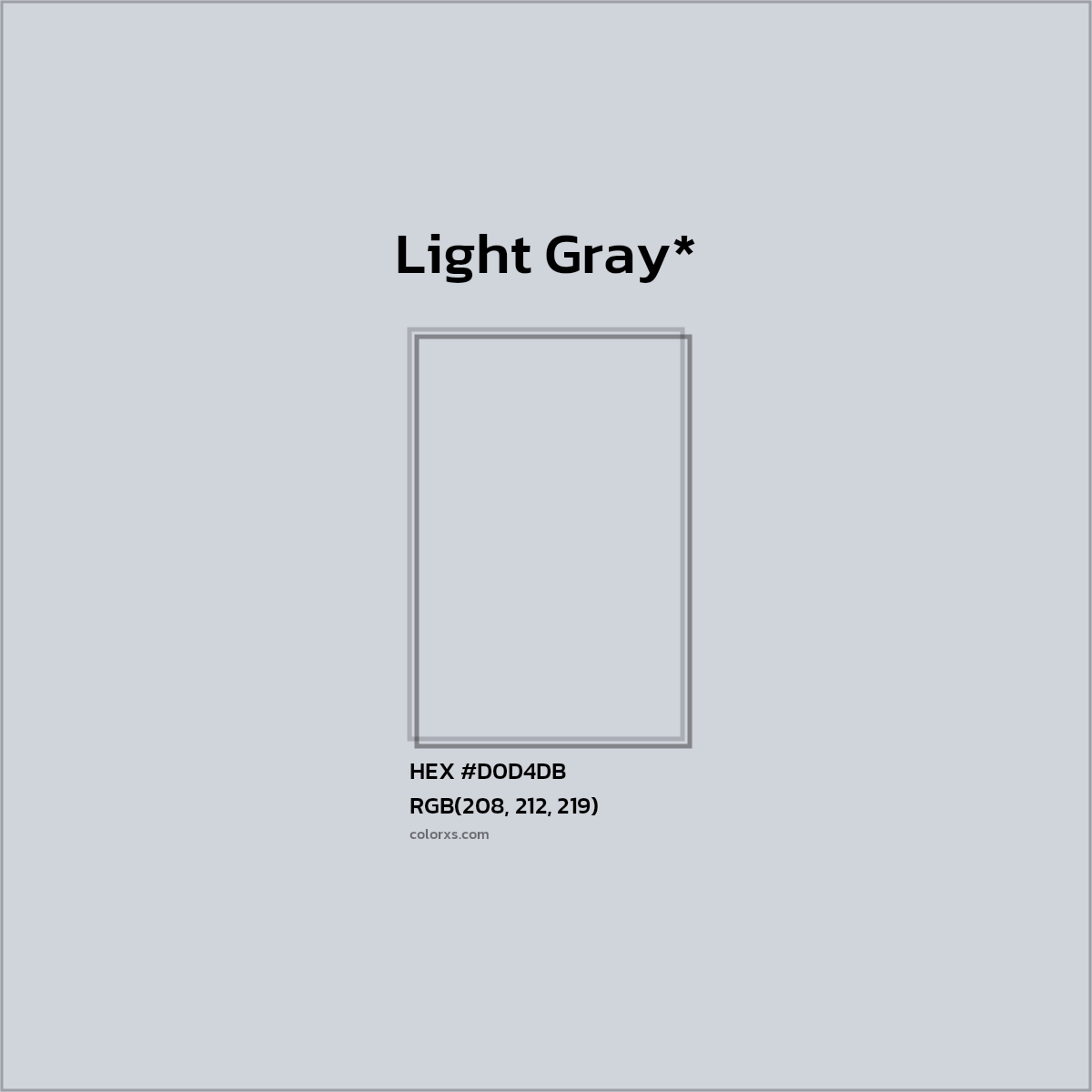 #D0D4DB hex color. RGB, RYB, CMYK, HSL, HSV codes and color conversions. Matching color names, palettes, paints.