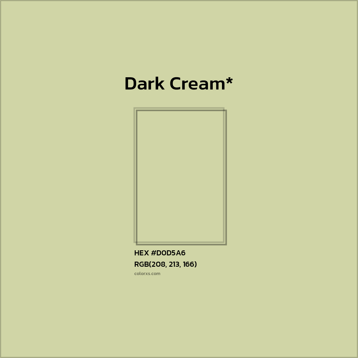 #D0D5A6 hex color. RGB, RYB, CMYK, HSL, HSV codes and color conversions. Matching color names, palettes, paints.