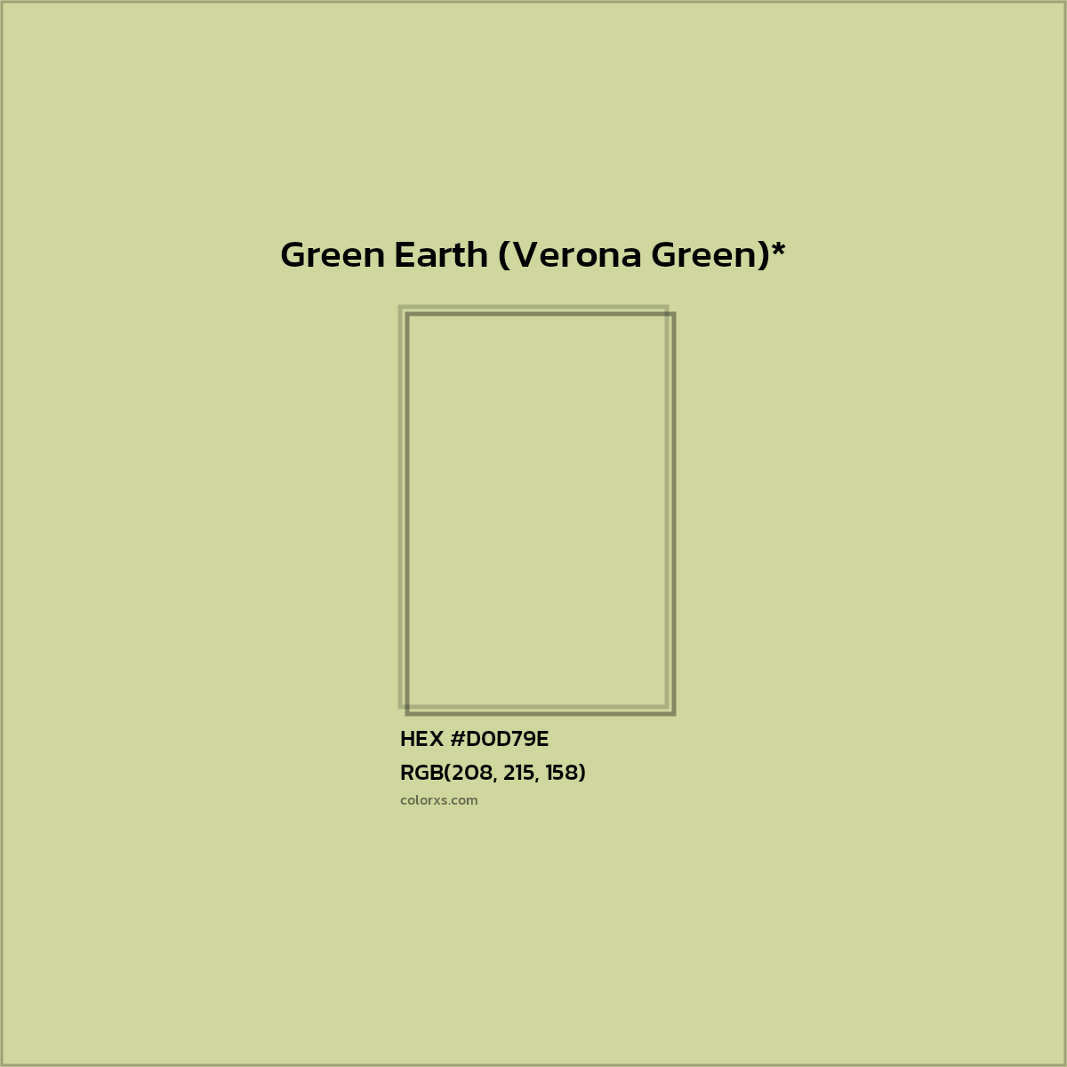 #D0D79E hex color. RGB, RYB, CMYK, HSL, HSV codes and color conversions. Matching color names, palettes, paints.
