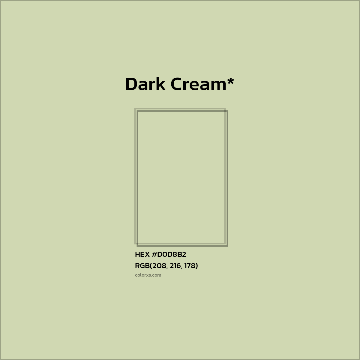 #D0D8B2 hex color. RGB, RYB, CMYK, HSL, HSV codes and color conversions. Matching color names, palettes, paints.