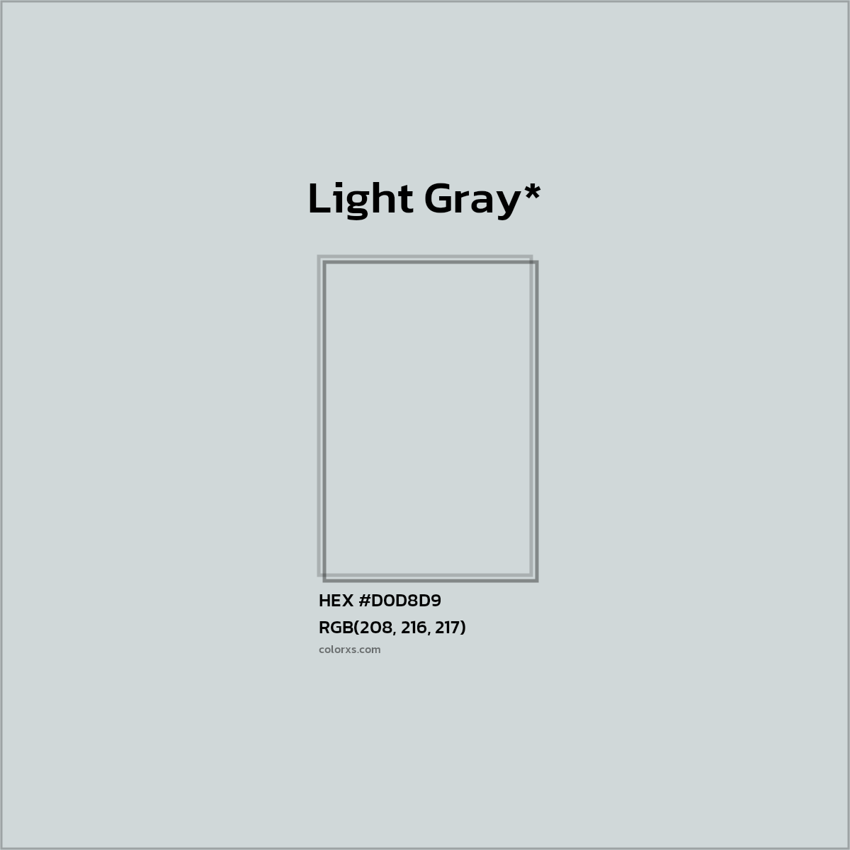 #D0D8D9 hex color. RGB, RYB, CMYK, HSL, HSV codes and color conversions. Matching color names, palettes, paints.