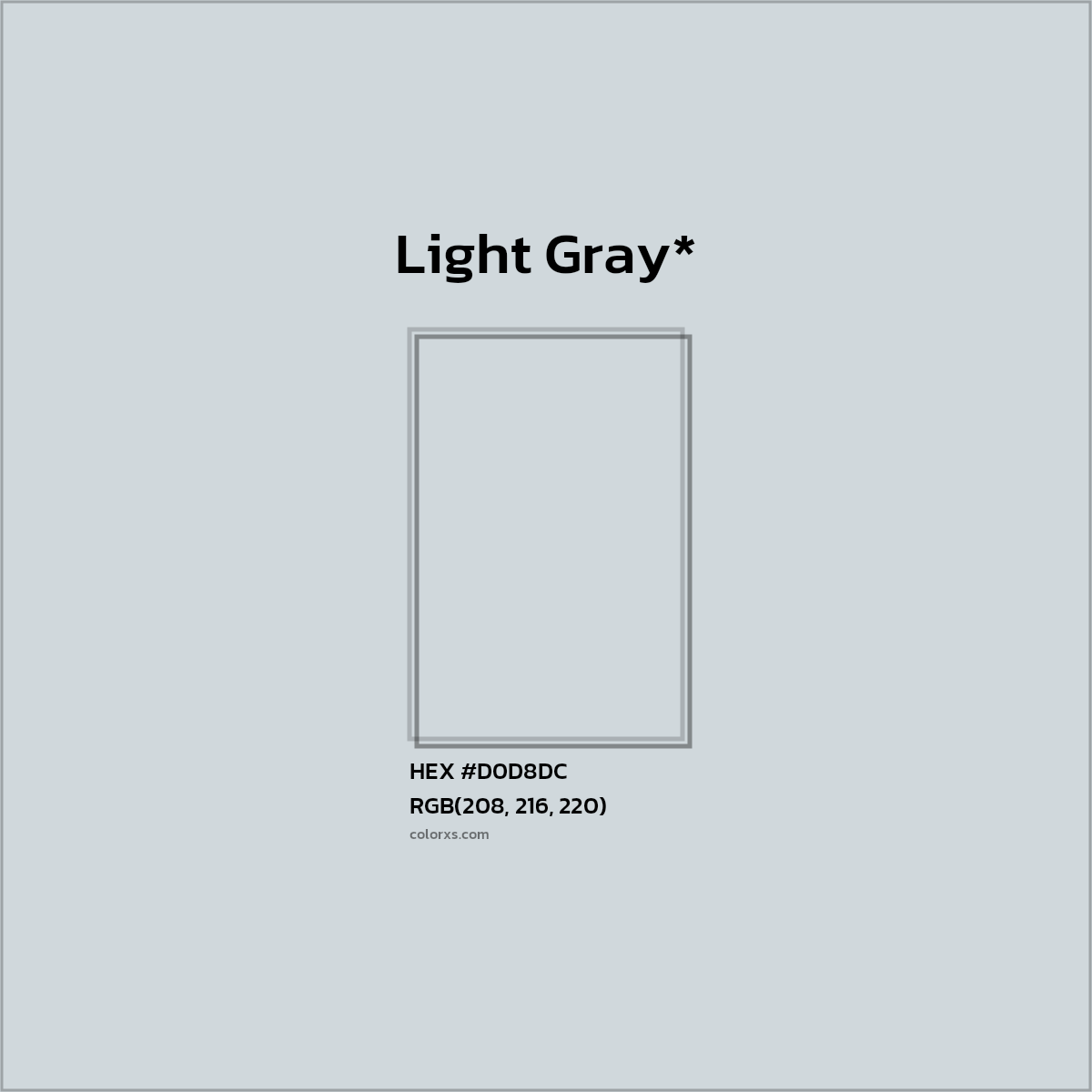 #D0D8DC hex color. RGB, RYB, CMYK, HSL, HSV codes and color conversions. Matching color names, palettes, paints.