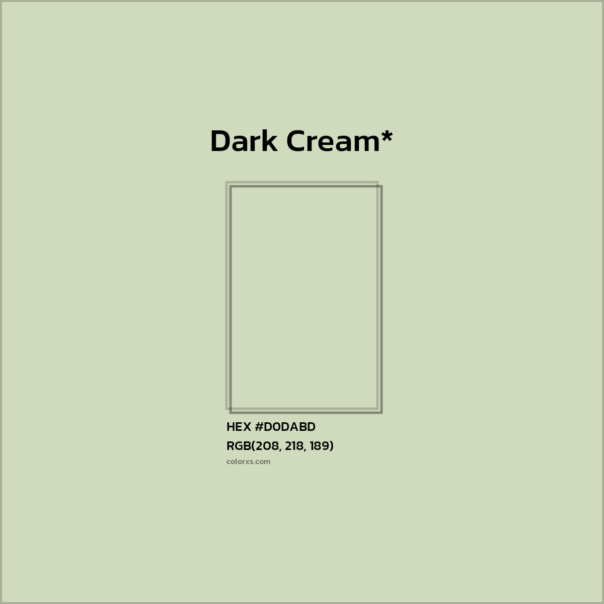 #D0DABD hex color. RGB, RYB, CMYK, HSL, HSV codes and color conversions. Matching color names, palettes, paints.