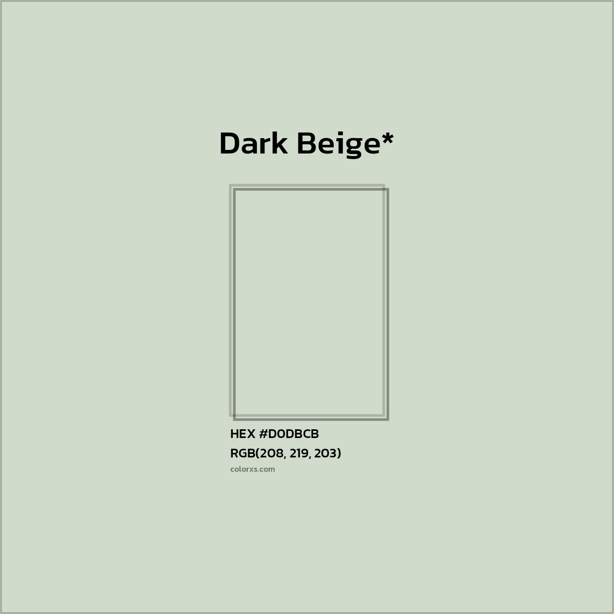 #D0DBCB hex color. RGB, RYB, CMYK, HSL, HSV codes and color conversions. Matching color names, palettes, paints.