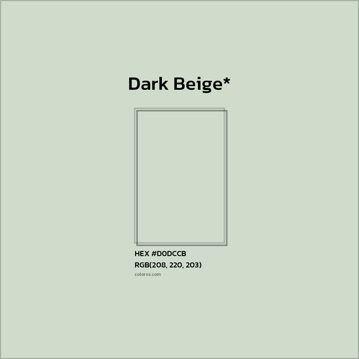 #D0DCCB hex color. RGB, RYB, CMYK, HSL, HSV codes and color conversions. Matching color names, palettes, paints.