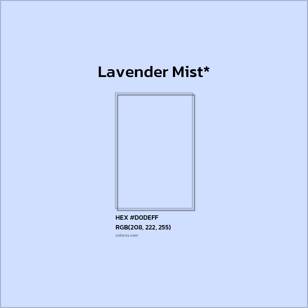#D0DEFF hex color. RGB, RYB, CMYK, HSL, HSV codes and color conversions. Matching color names, palettes, paints.