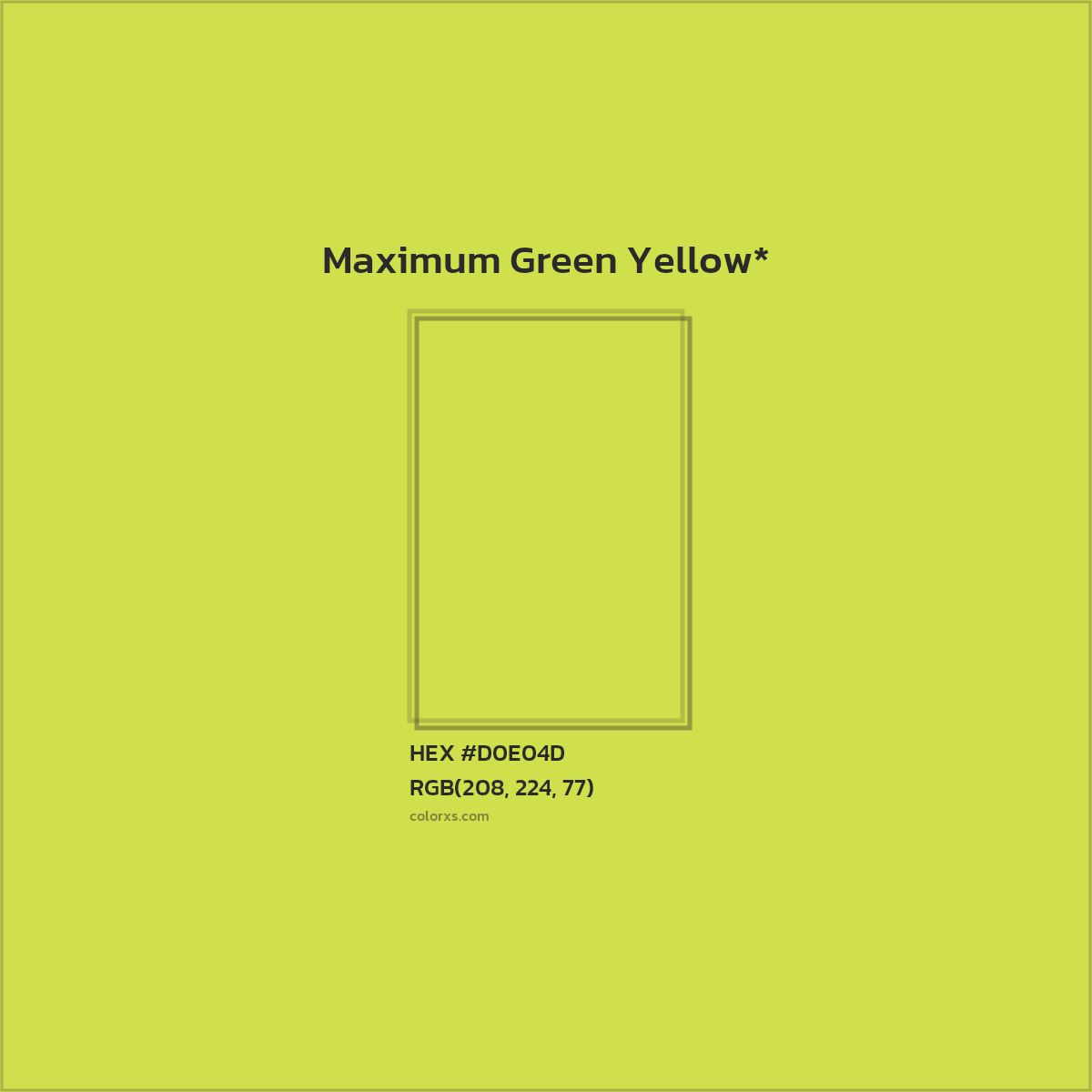 #D0E04D hex color. RGB, RYB, CMYK, HSL, HSV codes and color conversions. Matching color names, palettes, paints.