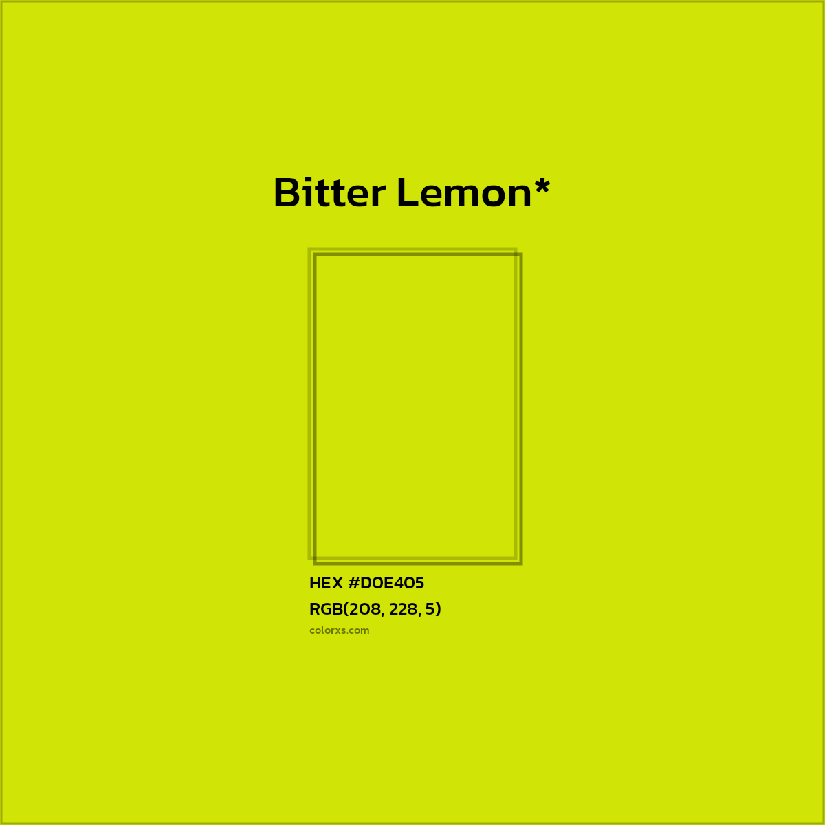 #D0E405 hex color. RGB, RYB, CMYK, HSL, HSV codes and color conversions. Matching color names, palettes, paints.