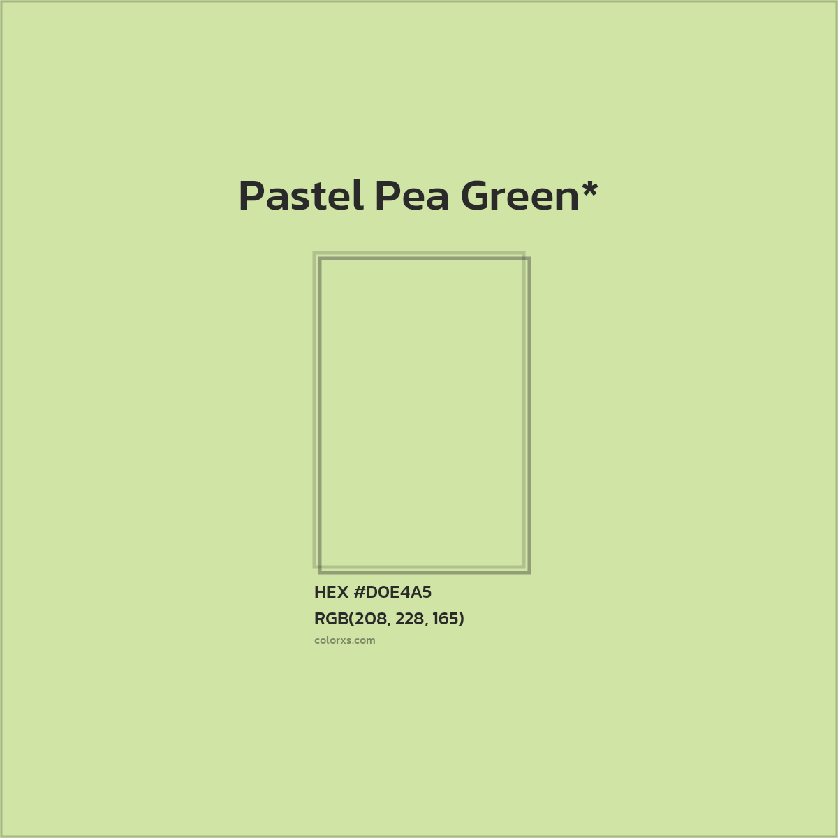 #D0E4A5 hex color. RGB, RYB, CMYK, HSL, HSV codes and color conversions. Matching color names, palettes, paints.