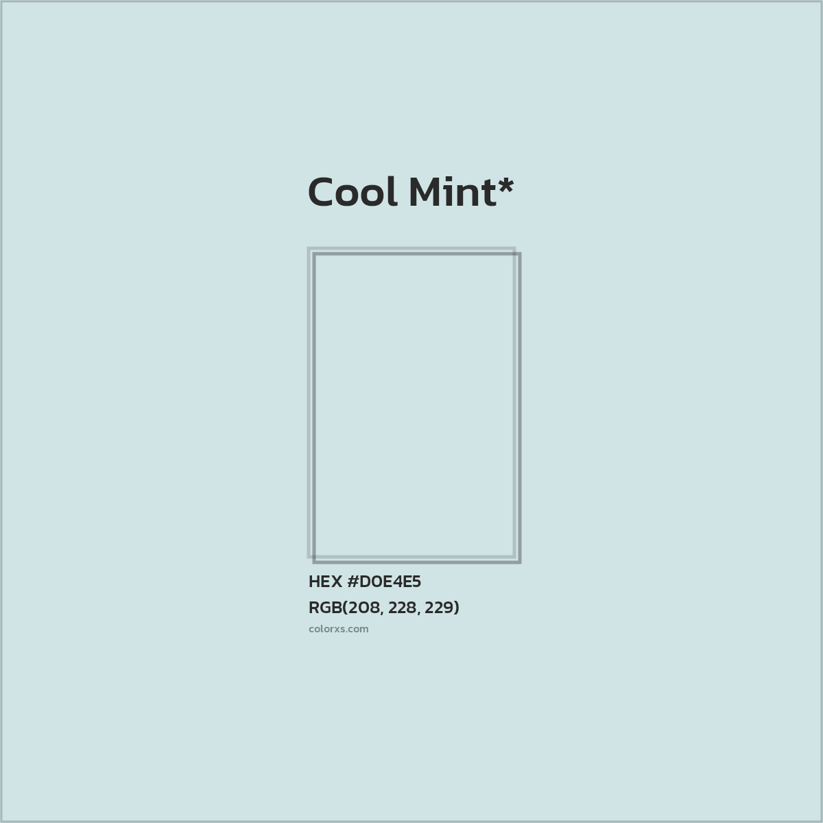 #D0E4E5 hex color. RGB, RYB, CMYK, HSL, HSV codes and color conversions. Matching color names, palettes, paints.