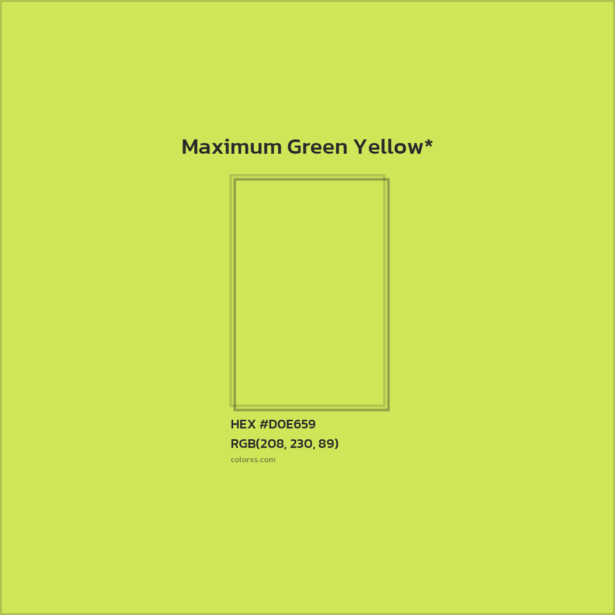 #D0E659 hex color. RGB, RYB, CMYK, HSL, HSV codes and color conversions. Matching color names, palettes, paints.