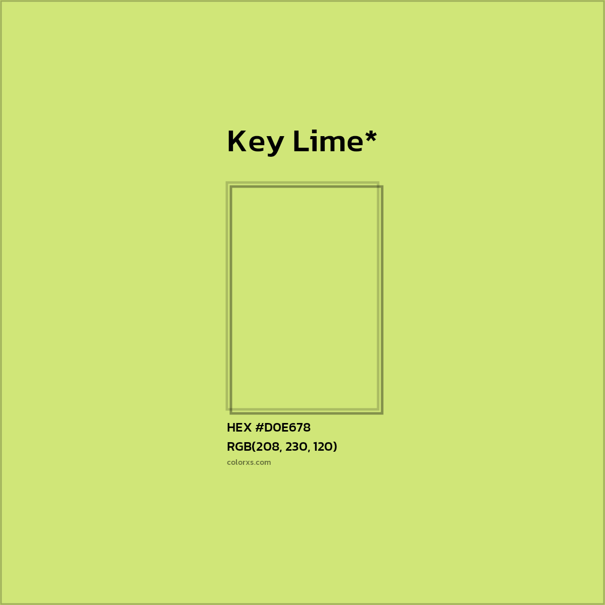 #D0E678 hex color. RGB, RYB, CMYK, HSL, HSV codes and color conversions. Matching color names, palettes, paints.