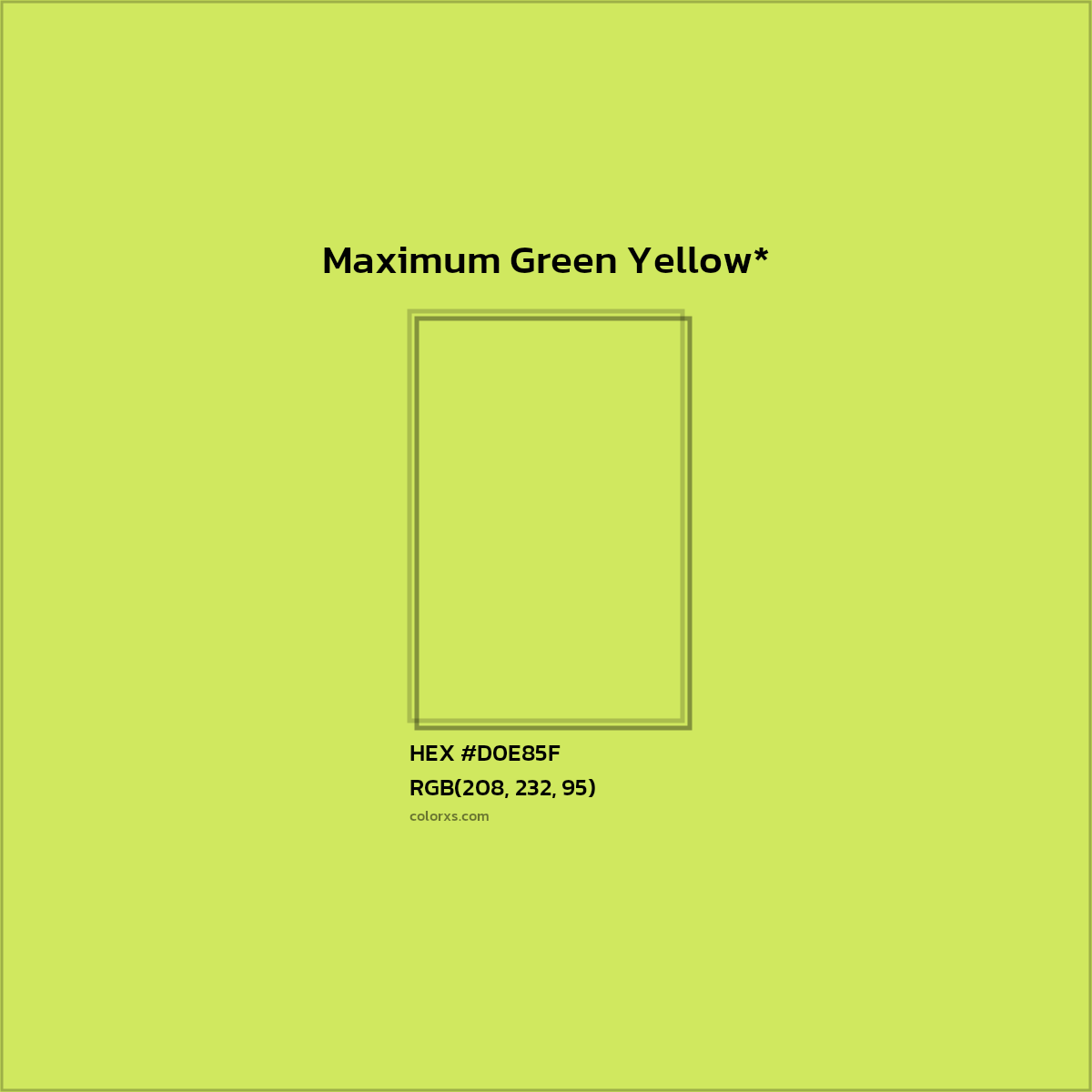 #D0E85F hex color. RGB, RYB, CMYK, HSL, HSV codes and color conversions. Matching color names, palettes, paints.