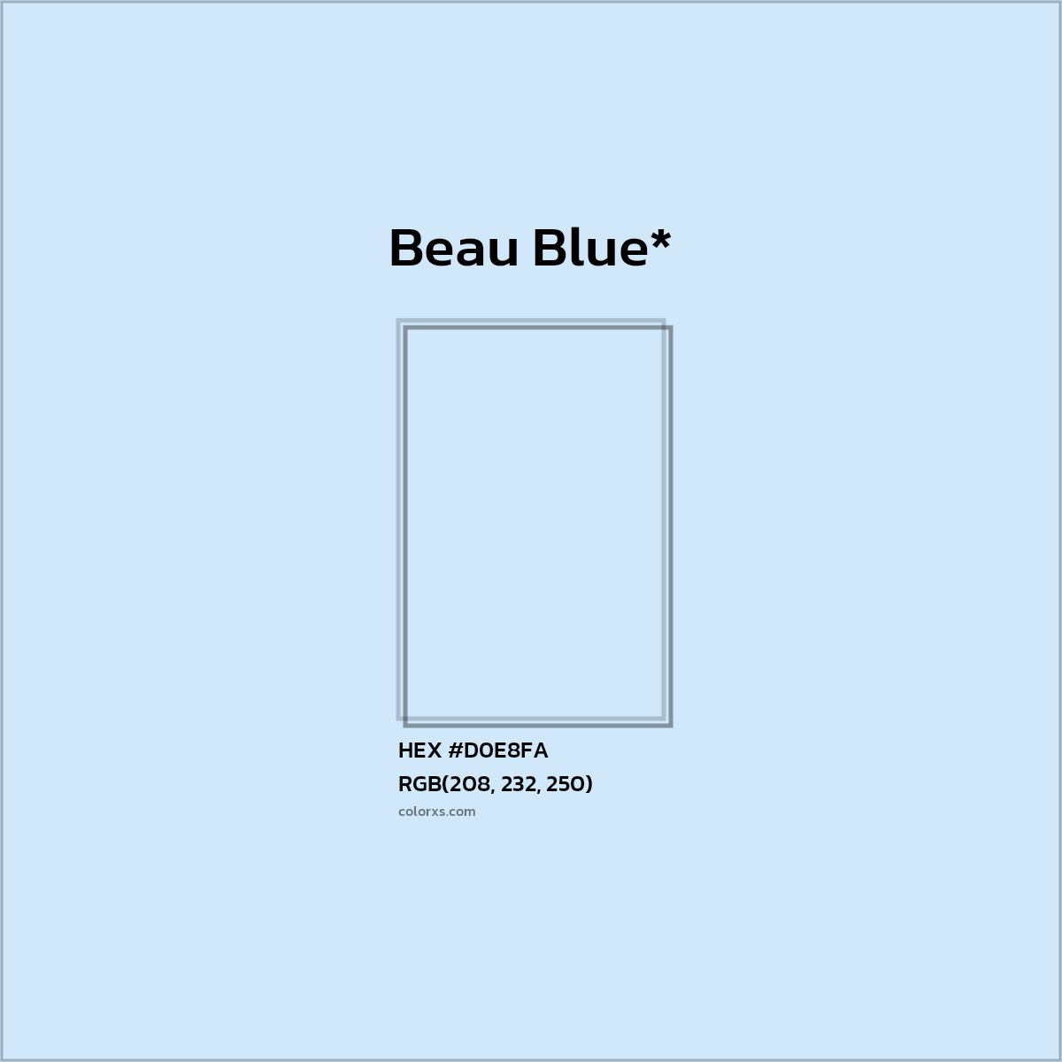 #D0E8FA hex color. RGB, RYB, CMYK, HSL, HSV codes and color conversions. Matching color names, palettes, paints.