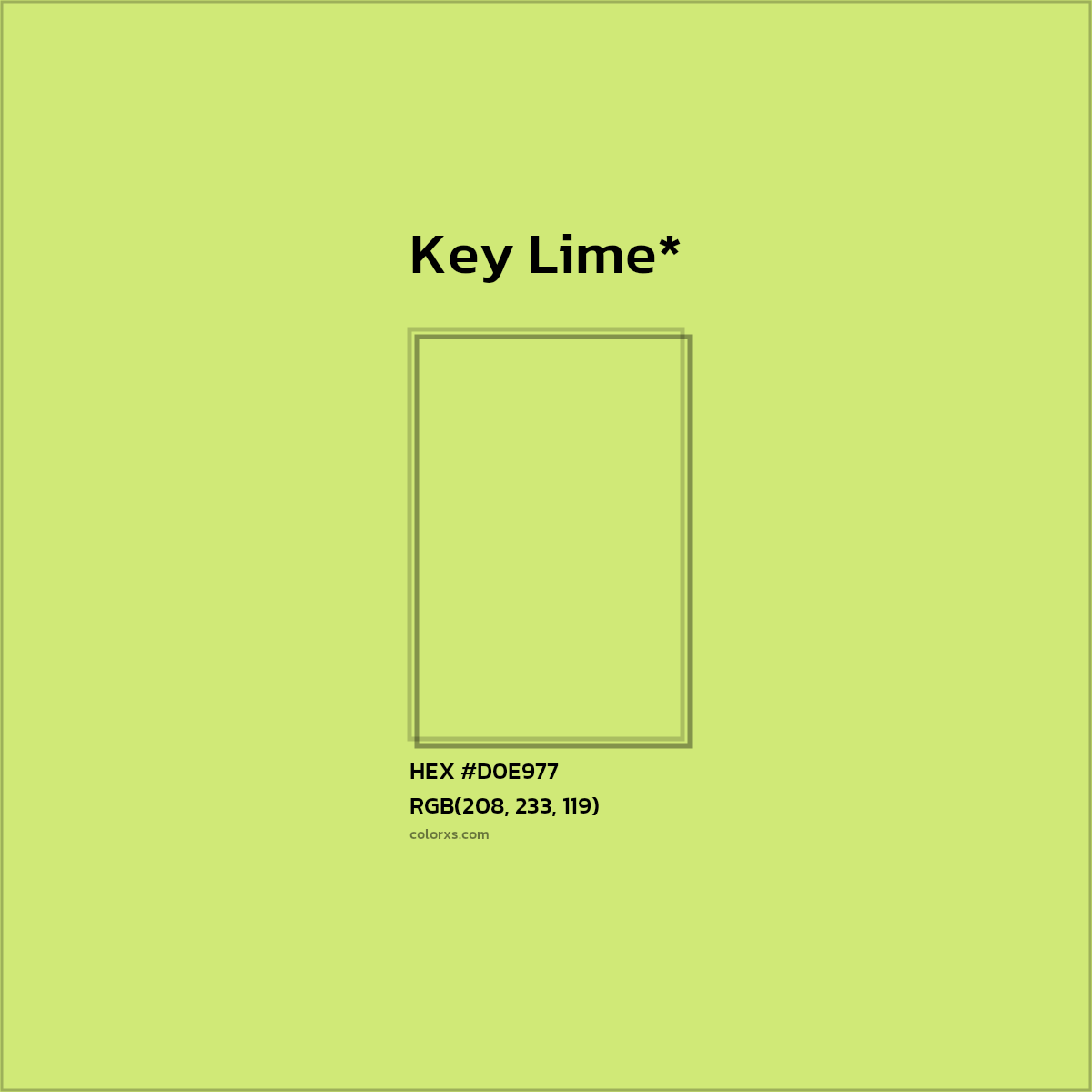 #D0E977 hex color. RGB, RYB, CMYK, HSL, HSV codes and color conversions. Matching color names, palettes, paints.