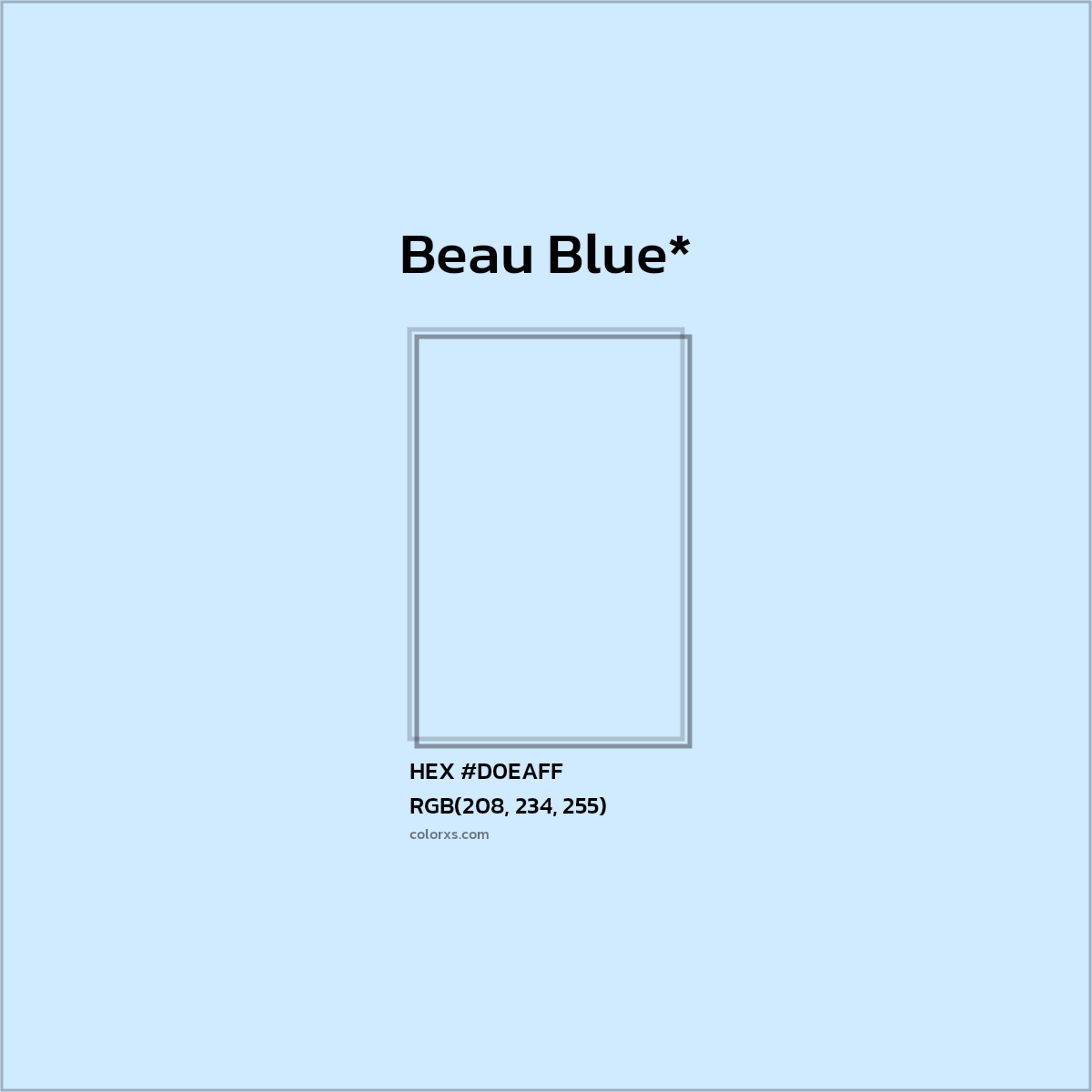 #D0EAFF hex color. RGB, RYB, CMYK, HSL, HSV codes and color conversions. Matching color names, palettes, paints.