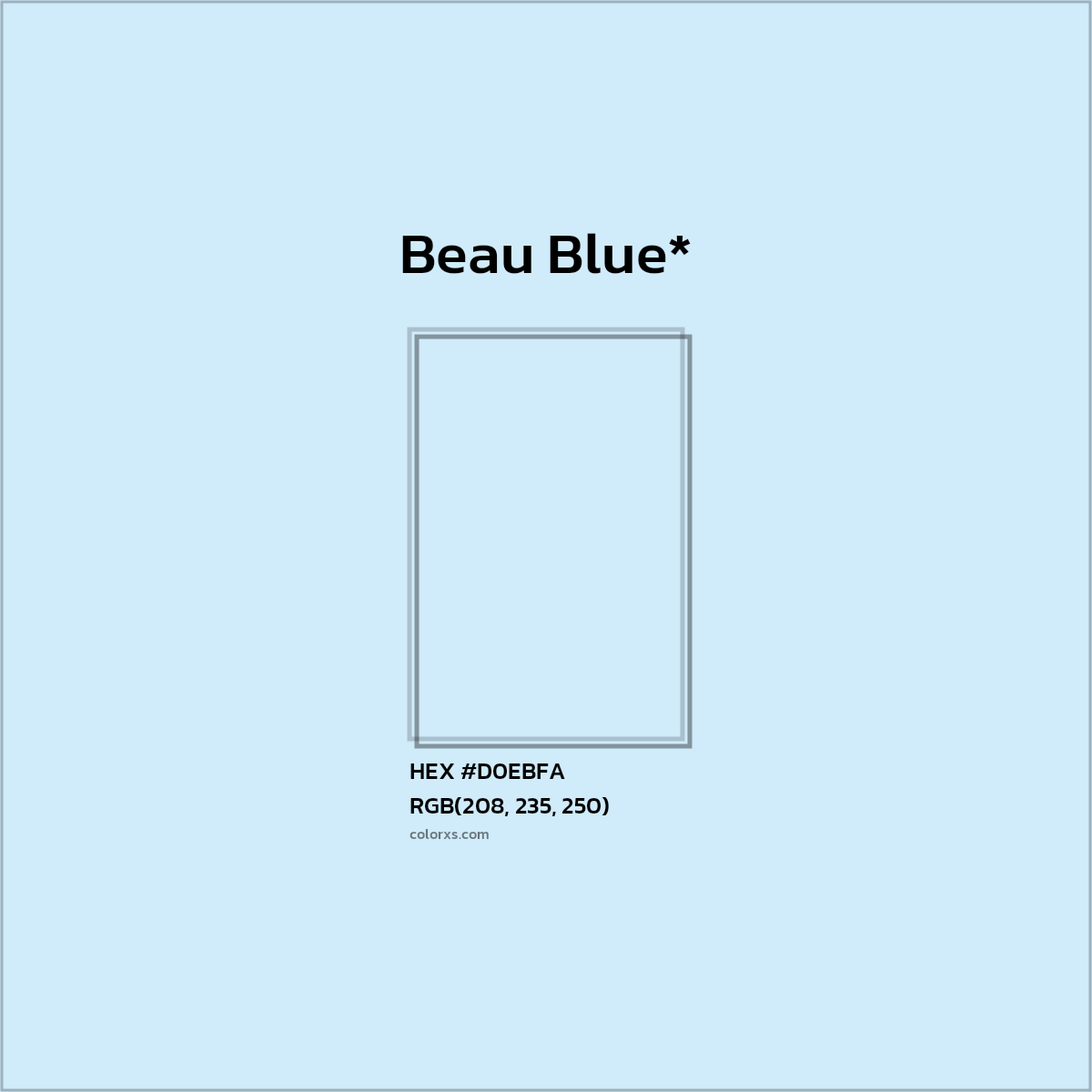 #D0EBFA hex color. RGB, RYB, CMYK, HSL, HSV codes and color conversions. Matching color names, palettes, paints.