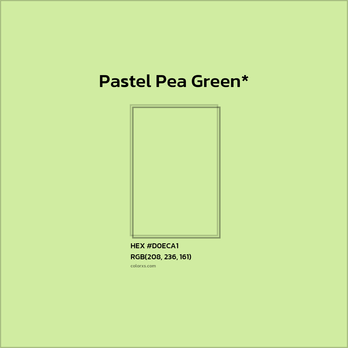 #D0ECA1 hex color. RGB, RYB, CMYK, HSL, HSV codes and color conversions. Matching color names, palettes, paints.