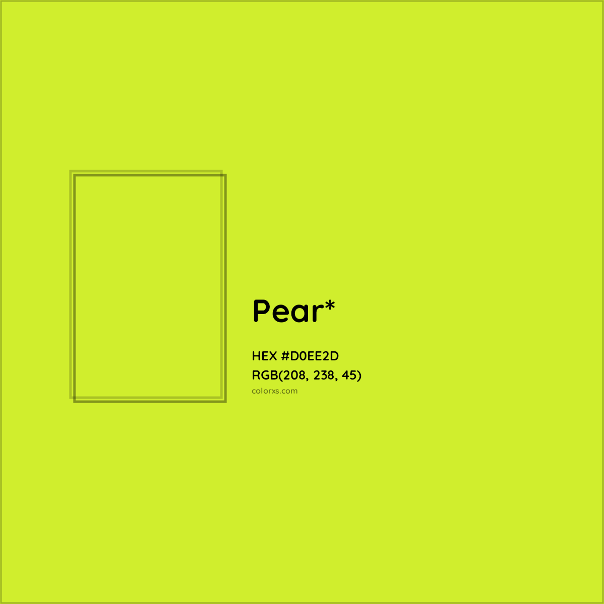 #D0EE2D hex color. RGB, RYB, CMYK, HSL, HSV codes and color conversions. Matching color names, palettes, paints.
