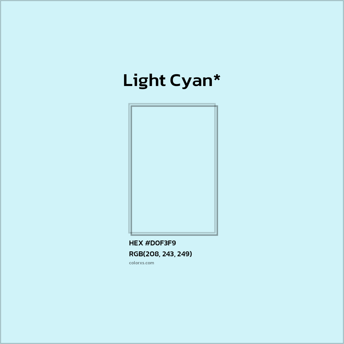 #D0F3F9 hex color. RGB, RYB, CMYK, HSL, HSV codes and color conversions. Matching color names, palettes, paints.