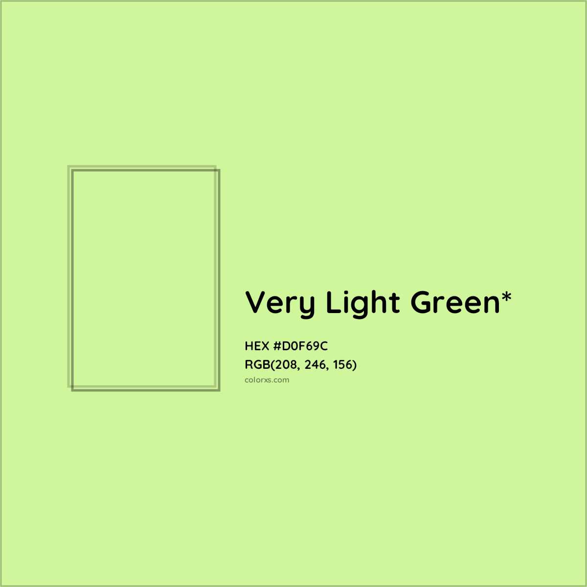 #D0F69C hex color. RGB, RYB, CMYK, HSL, HSV codes and color conversions. Matching color names, palettes, paints.